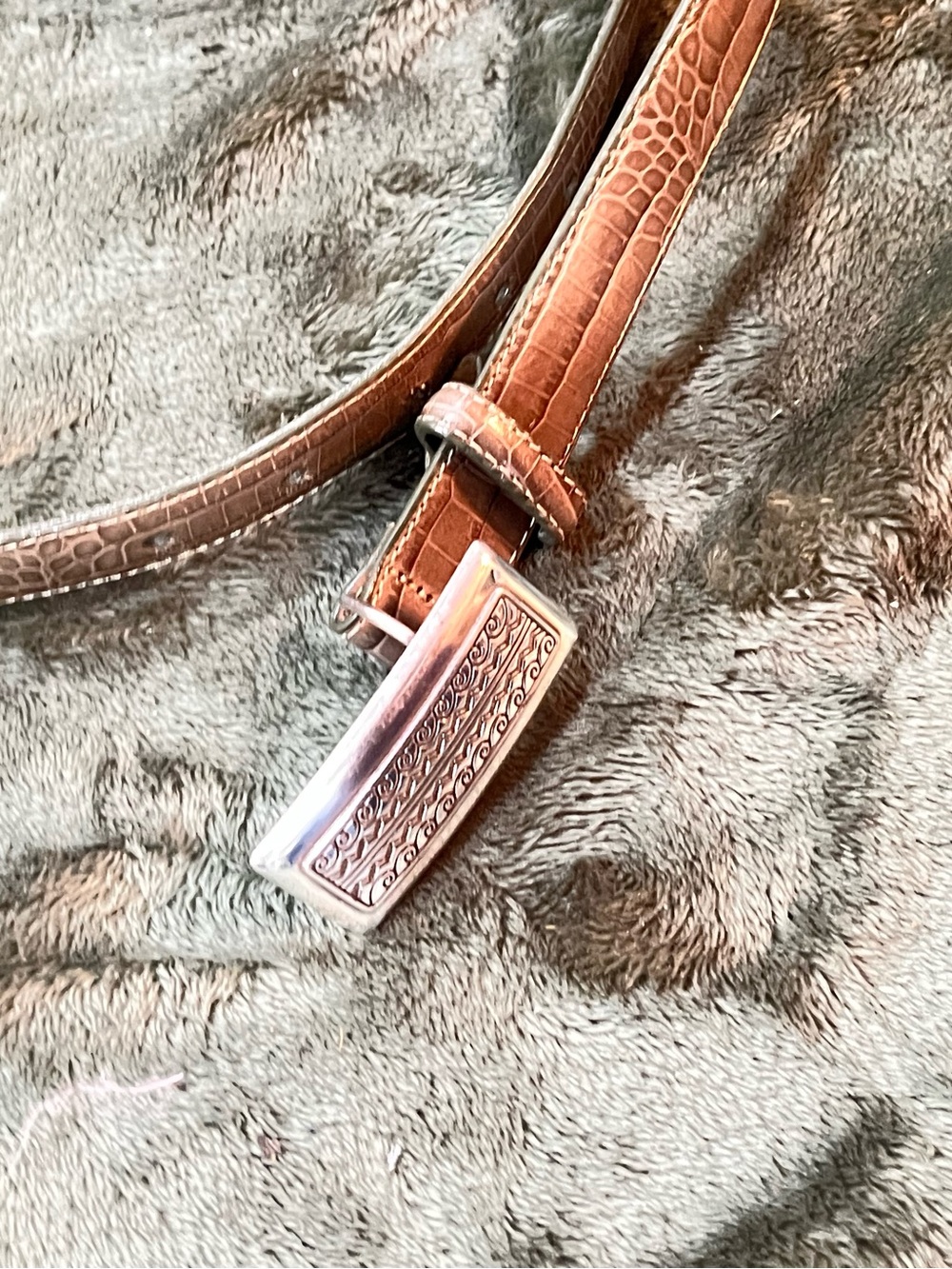 Brighton Tan/olive Leather Belt with Subtle Embossing